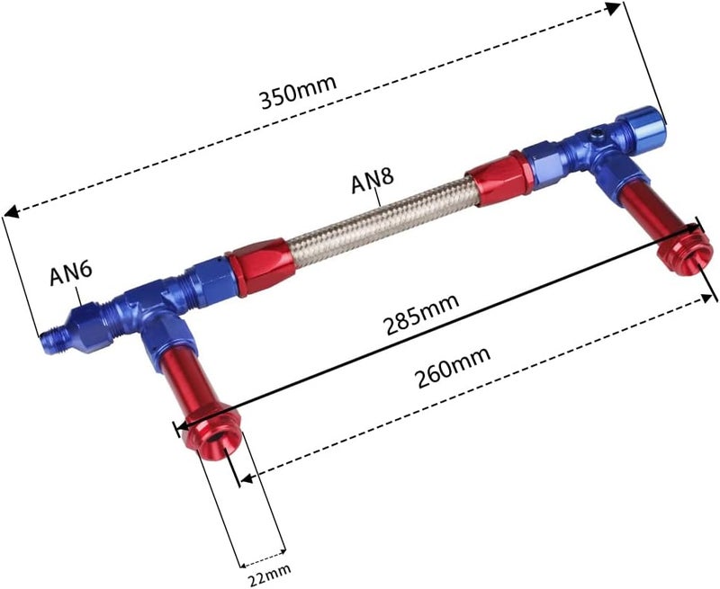 BARTOO Dual Feed Fuel Line Kit, Aluminum Alloy & Stainless Steel Braided 8 AN Dual Inlet Fuel Line Kit For Holley 4150 Carburetor, Red Blue - Image 5